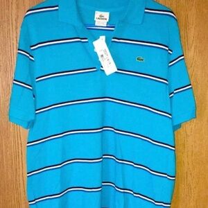 Lacoste - aqua striped polo shirt (black, white, and blue) Size 6